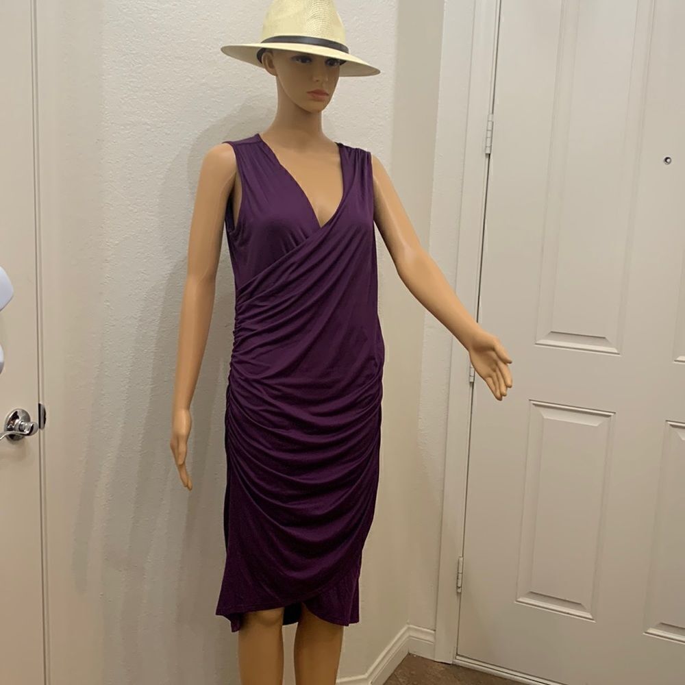 BKMGC Purple Large Short Sleeve Midi Stretch Dress